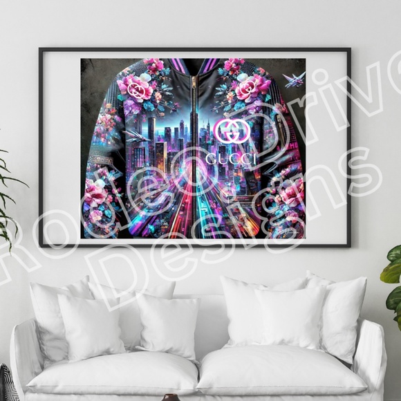 GUCCI ART FLORAL PRINT 20X16-CITYSCAPE NEW YORK CITY POSTER ONE OF A KIND - Picture 2 of 2